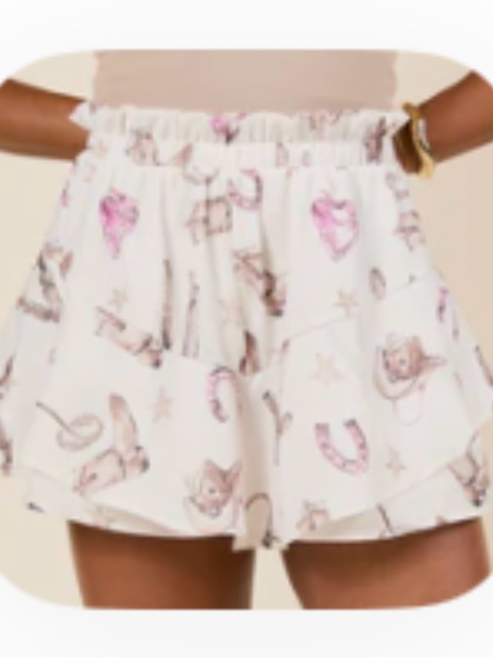 Pink Lily  Cream Layered Ruffle Skort with Pink Western Print